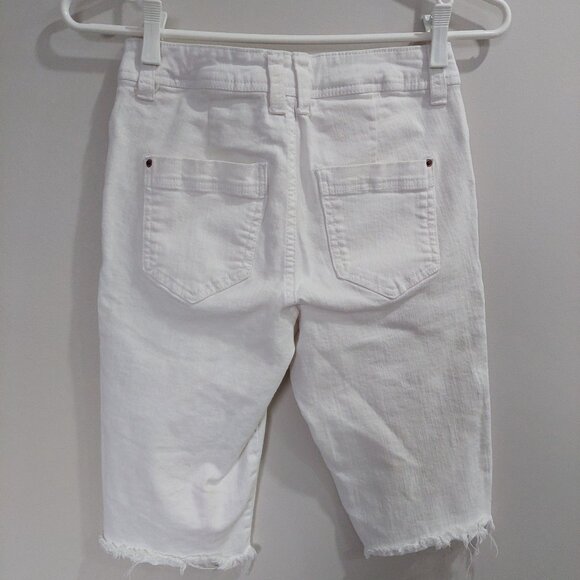 Liquid X White Denim Utility Shorts - Frayed Hem Mid Rise Size 6 - Picture 3 of 7